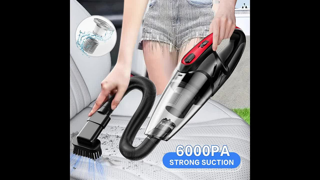 Car Vacuum Cleaner, 6000PA Super Strong Suction Handheld Vacuum, 2000mAh Large Capacity, Low Noise, Comes with Five Matching Accessories, for Car Interiors, Home, and Pet Cleaning, Pink Girly Car Accessories Gift for Women