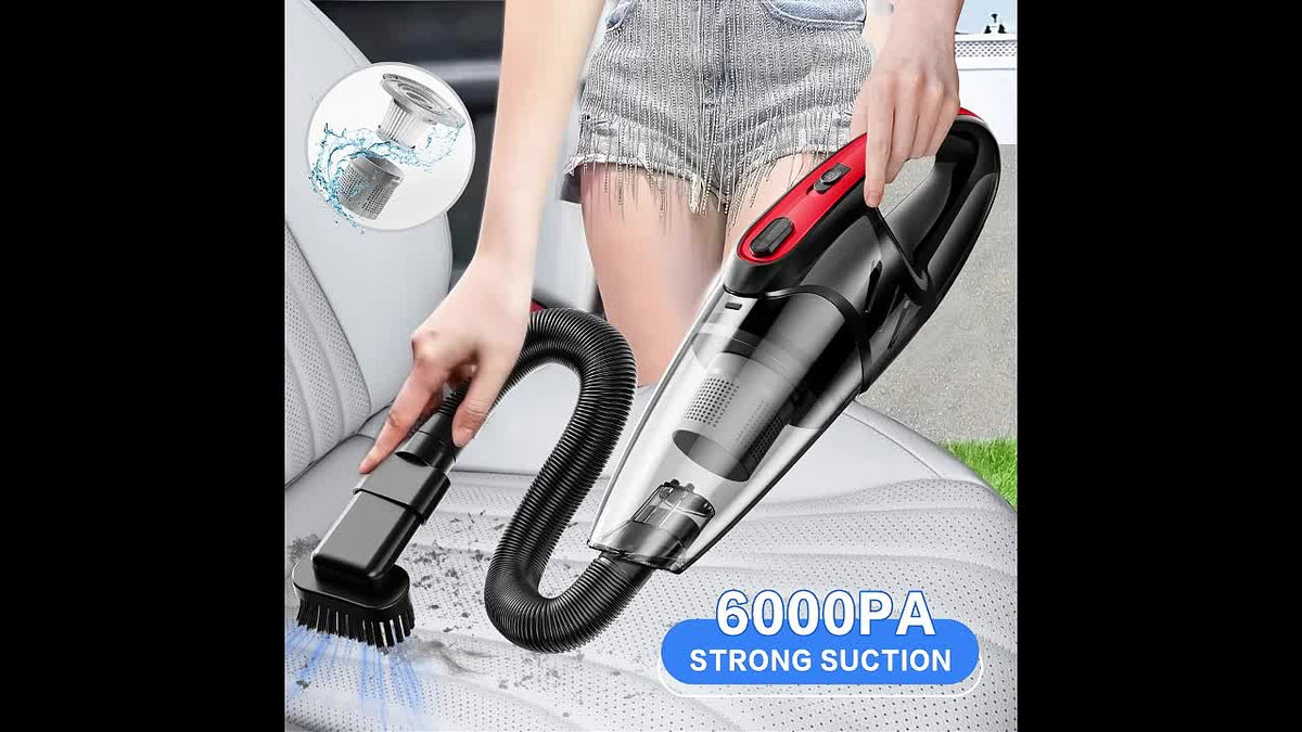 Car Vacuum Cleaner, 6000PA Super Strong Suction Handheld Vacuum, 2000mAh Large Capacity, Low Noise, Comes with Five Matching Accessories, for Car Interiors, Home, and Pet Cleaning, Pink Girly Car Accessories Gift for Women