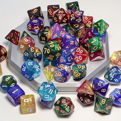 DnD Polyhedral Dice Set 84pcs – Starry Night Glitter Dice with Pouch & Tray for D&D RPG MTG Tabletop Games, Complete 12-Color Collection, Gift for Gamers
