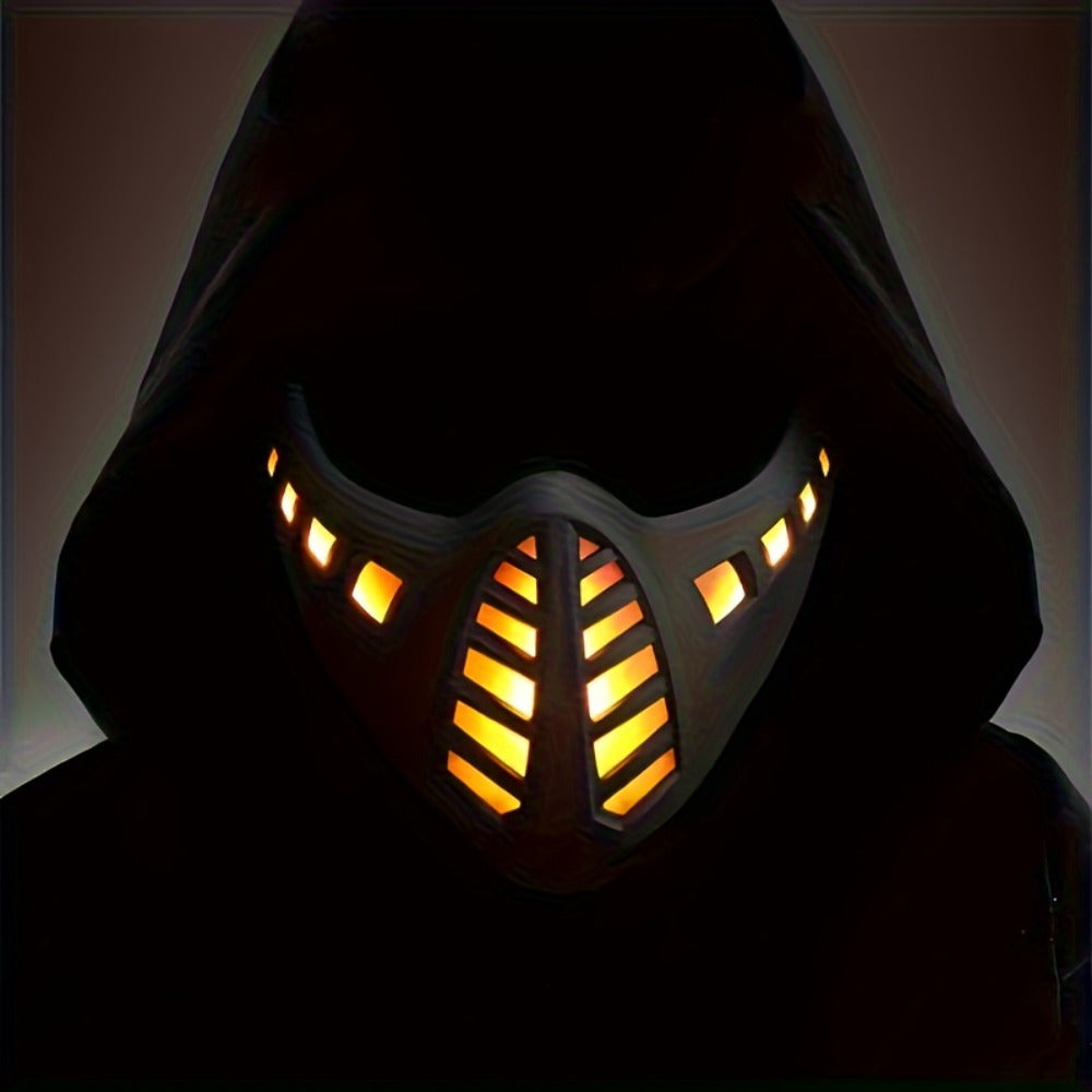 LED Rave Mask Cyberpunk Full Face Light Up Futuristic Sci-Fi – Breathable Halloween Cosplay Costume Mask for Bar Club Music Festival Rave Party, Photo Prop Gift for Men & Women Adults
