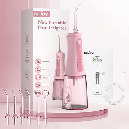 Cordless Water Flosser Oral Irrigator 5 Modes — 6 Interchangeable Tips, IPX7 Waterproof, 350ml Tank, Rechargeable, Ideal for Braces, Bridges & Implants, Home & Travel Teeth Cleaning