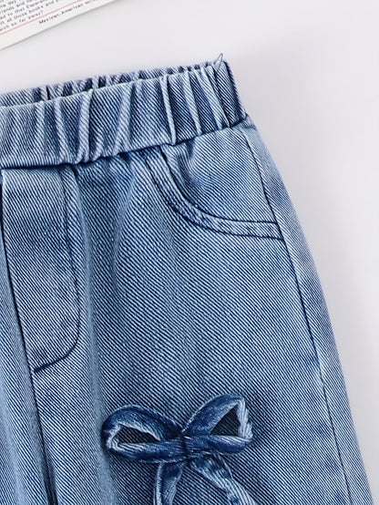 Girls' Denim Outfit Set - Short Sleeve Spring