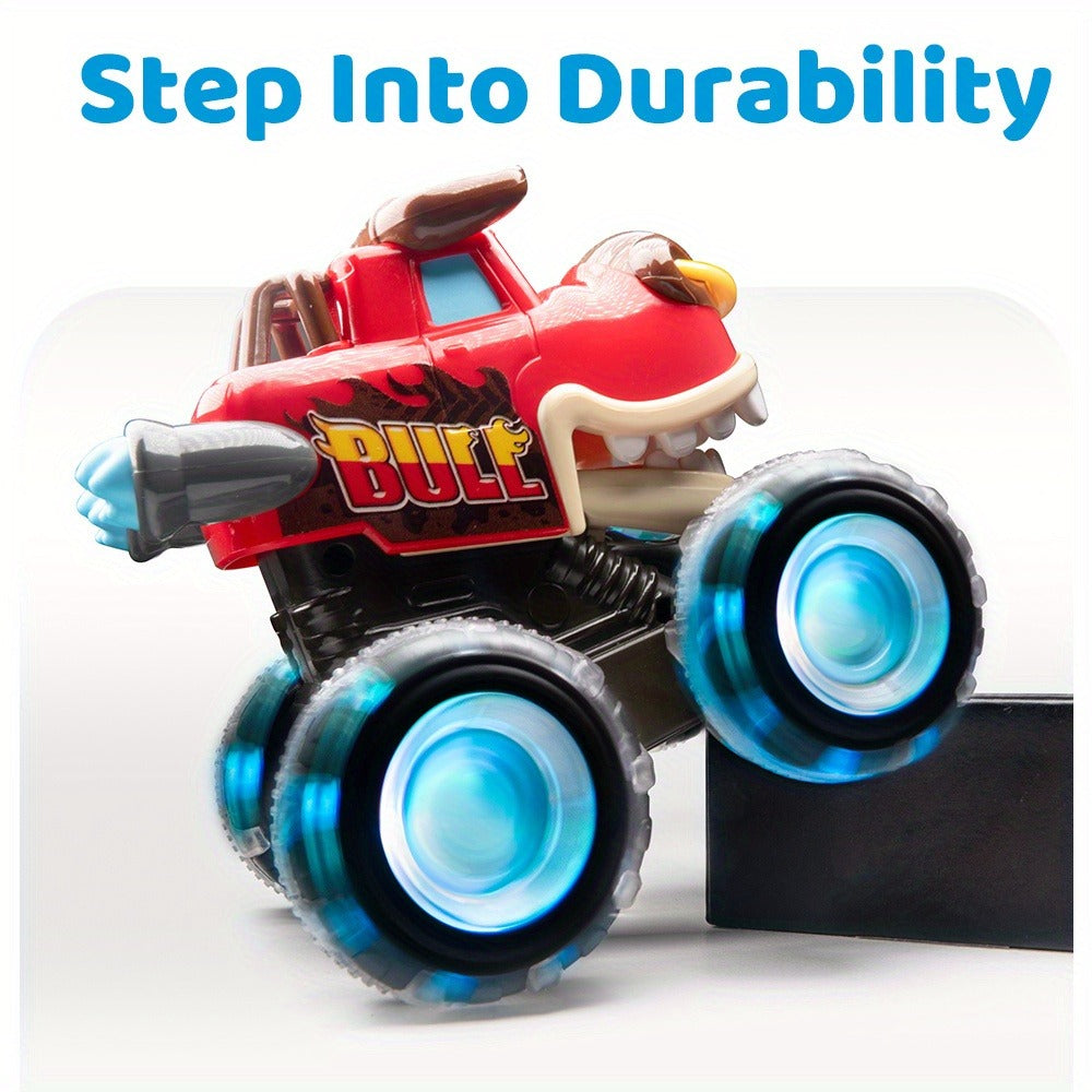 Monster Truck Toys for Toddlers 3-Pack LED Light Up Wheels Press & Go Animal Trucks Shark Bull Dinosaur – Glow Push Car Toy for Kids Ages 1-5 Birthday Easter Christmas Gift Boys Girls