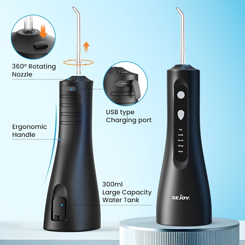 Cordless Water Flosser Dental Oral Irrigator - 5 Cleaning Modes, 5 Jet Tips, Rechargeable Wireless Teeth Cleaner for Deep Gum Care, Plaque Removal & Braces, Home & Travel Dental Gift