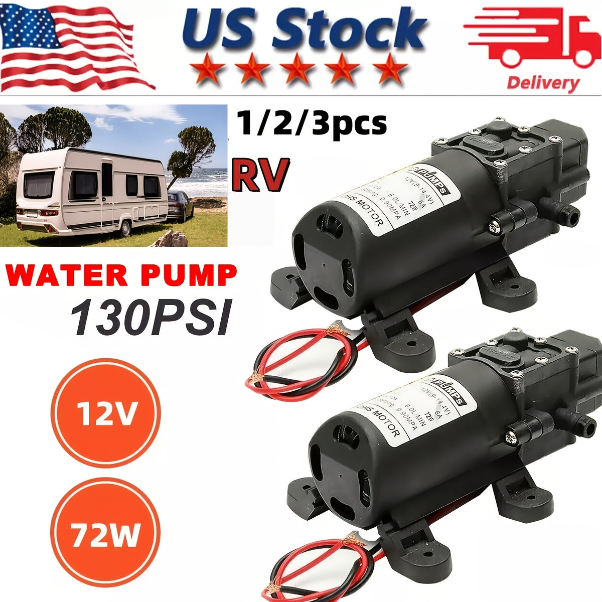 1/2/3pcs 12V Self Priming Sprayer, 130PSI High Pressure Portable Electric Water Pump, Durable ABS Material, for Camper Van, Car Wash, Tap Water Pressurization, Fish Tank, Bath, RV, And More, Without Battery