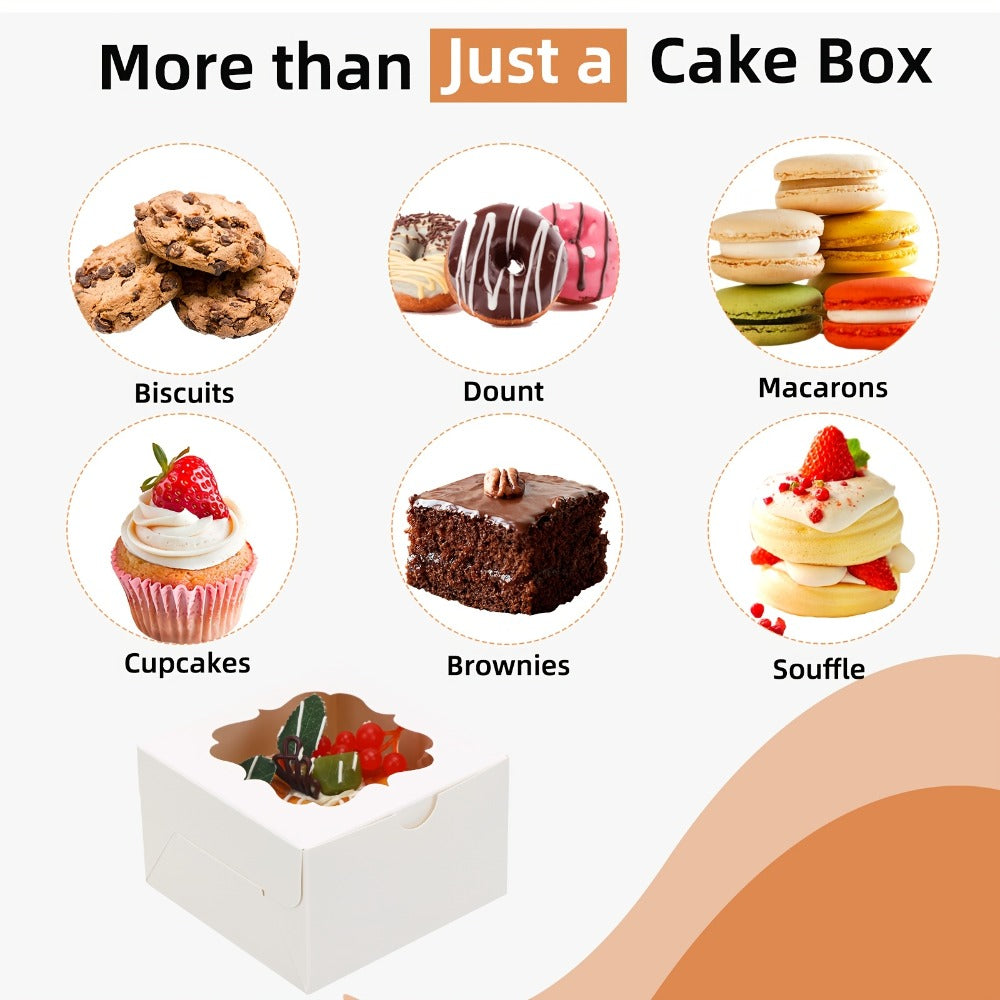 Treat Boxes 150pcs with Window | 4x4x2.5 Inch White Bakery Boxes | 3 Style Clear Window Gift Boxes for Dessert, Chocolate, Strawberries, Donuts, Cookies | Birthday Party, Wedding, Father's Day Packaging