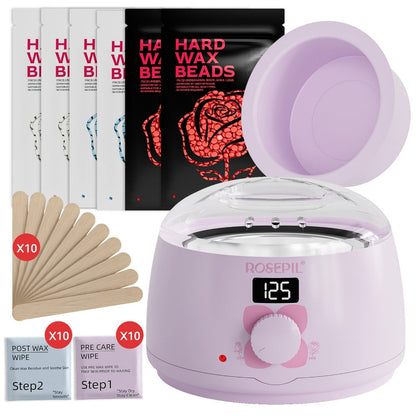 Wax Hair Removal Kit Digital Wax Pot with 6 Wax Bead Packets — Smart Temperature Control Salon-Grade Waxing Set for Body Bikini Face Legs Underarms, At-Home Waxing for Women & Men, Purple & White