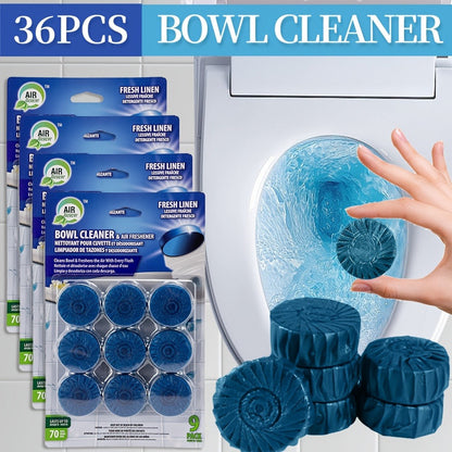 Automatic Toilet Bowl Cleaner Tablets 9/36pcs - Low Odor Fresh Linen Lavender Pine Mix Scents, Powerful Stain Removal Long-Lasting Deodorizer, Safe for Plastic Surfaces, Easy Use for Home & RV Toilet