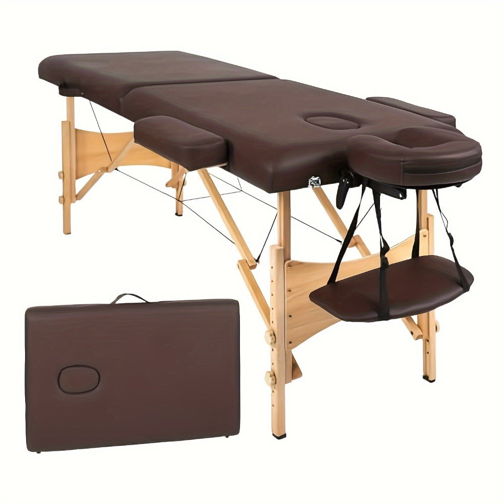 2-Fold Portable Massage Table with Face Cradle & Carrying Bag — Adjustable Height PU Leather Lash Bed for Spa, Tattoo, Esthetician & Home Use, 6 Colors, 2 Sizes