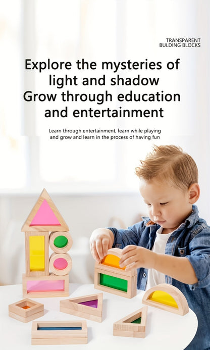 Translucent Acrylic Building Blocks for Kids – Colorful Geometric Construction Toy Set, Sensory Light Table Play, STEM Educational Toy for Toddlers, Birthday Holiday Gift for Boys & Girls Ages 3+