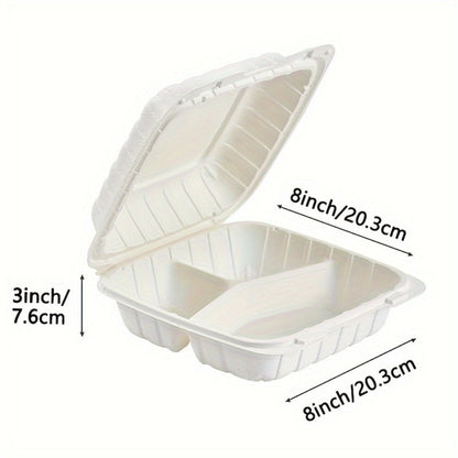 Disposable Food Containers Take Out Boxes with Lids - 7" 8" 9" Plastic Clamshell Meal Prep Containers BPA Free 1 & 3 Compartment Heavy Duty Reusable White