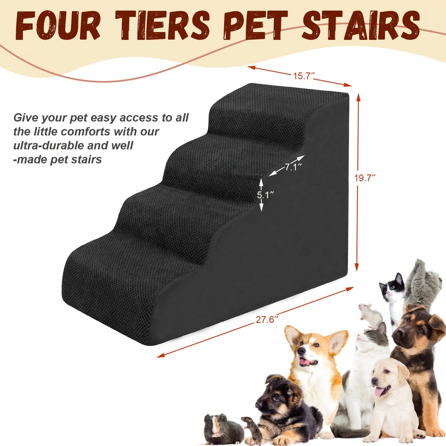 Dog Stairs for High Beds & Sofas – 2/3/4 Step Memory Foam Pet Steps with Non-Slip Bottom, Washable Cover & Textured Surface – Supportive Dog Steps for Senior Dogs, Puppies & Small Breeds