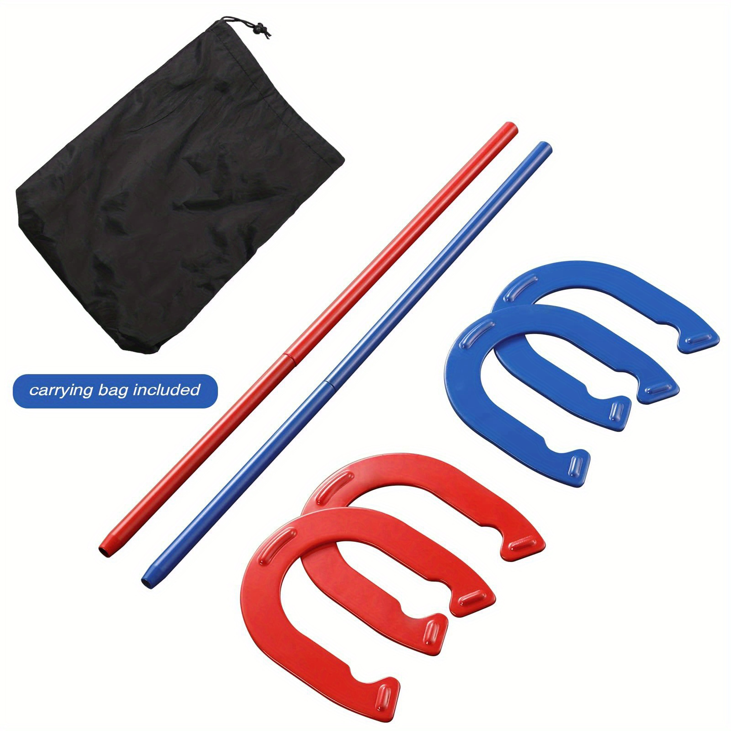 Horseshoes Game Set Heavy Duty – 4 Forged Steel Horse Shoes & 2 Stakes, 1.2lb Each, Red & Blue – Outdoor Lawn Game for Adults & Family, Backyard, Beach & Party