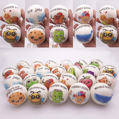 Motivational Animal Squeeze Stress Balls 24 Pack – 1.18 Inch Soft TPU Sensory Balls with Inspirational Quotes, Cartoon Animal Theme, Classroom Party Favors & Team Building Gifts