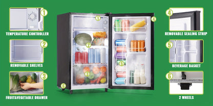 Compact Refrigerator, 3.2 Cu Ft Single Door Mini Fridge with 4-Layer Storage, Removable Shelves, Crisper Drawer & Adjustable Temperature – Quiet Energy-Efficient Small Fridge for Dorm, Office, Apartment and Bedroom