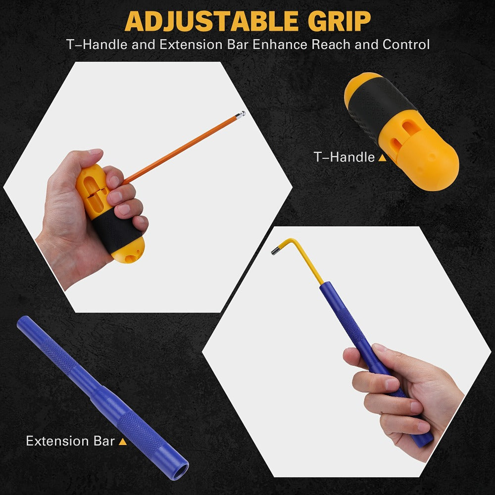 Allen Wrench Set Ball End Hex Key - SAE & Metric Color-Coded with T-Handle & Torx Keys Chrome Vanadium Steel for Bicycle Repair Auto DIY Home Improvement