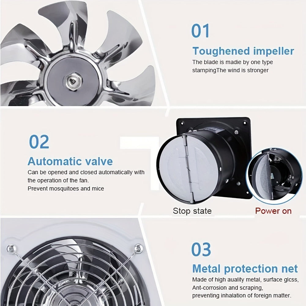 Exhaust Fan 8 Inch Wall Mount Ventilation Fan – 40W Pure Copper Motor, Backdraft Damper, Metal Fume Extractor with Switch for Kitchen, Bathroom, Garage, Shop & Smoking Room