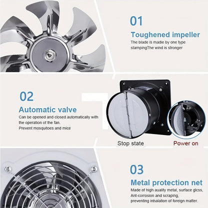 Exhaust Fan 8 Inch Wall Mount Ventilation Fan – 40W Pure Copper Motor, Backdraft Damper, Metal Fume Extractor with Switch for Kitchen, Bathroom, Garage, Shop & Smoking Room