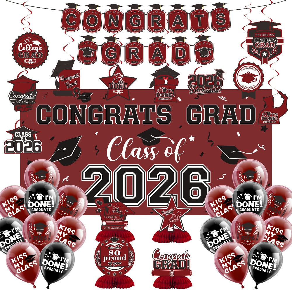 Class of 2026 Graduation Party Decorations – Complete Set with Backdrop Banner Hanging Swirls Balloons & Honeycomb Supplies, 6 Color Options Purple Maroon Blue Red Green Gold