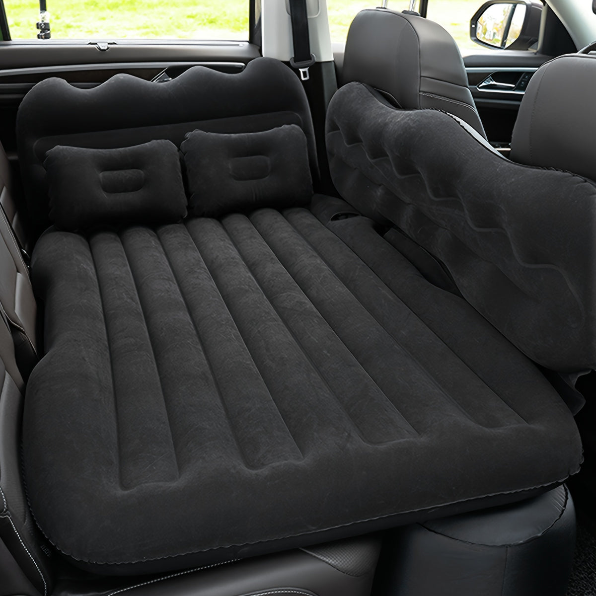 Portable Foldable Car Air Bed Kit with PVC Surface - Includes Air Pump & Two Pillows, Ideal for Outdoor Travel & Camping, Easy Cushion Conversion for Vehicle Interiors, Foldable Bed