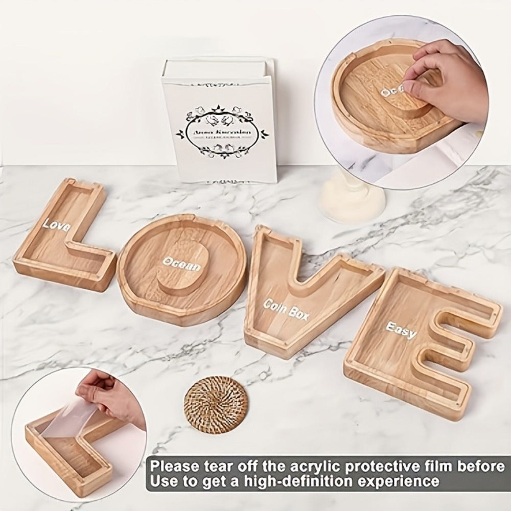 Alphabet Wooden Money Bank for Adults A to Z Letter Piggy Bank – Personalized Coin Bank Home Decor Craft Art Decoration, Ideal Gift for Ages 14 and Up