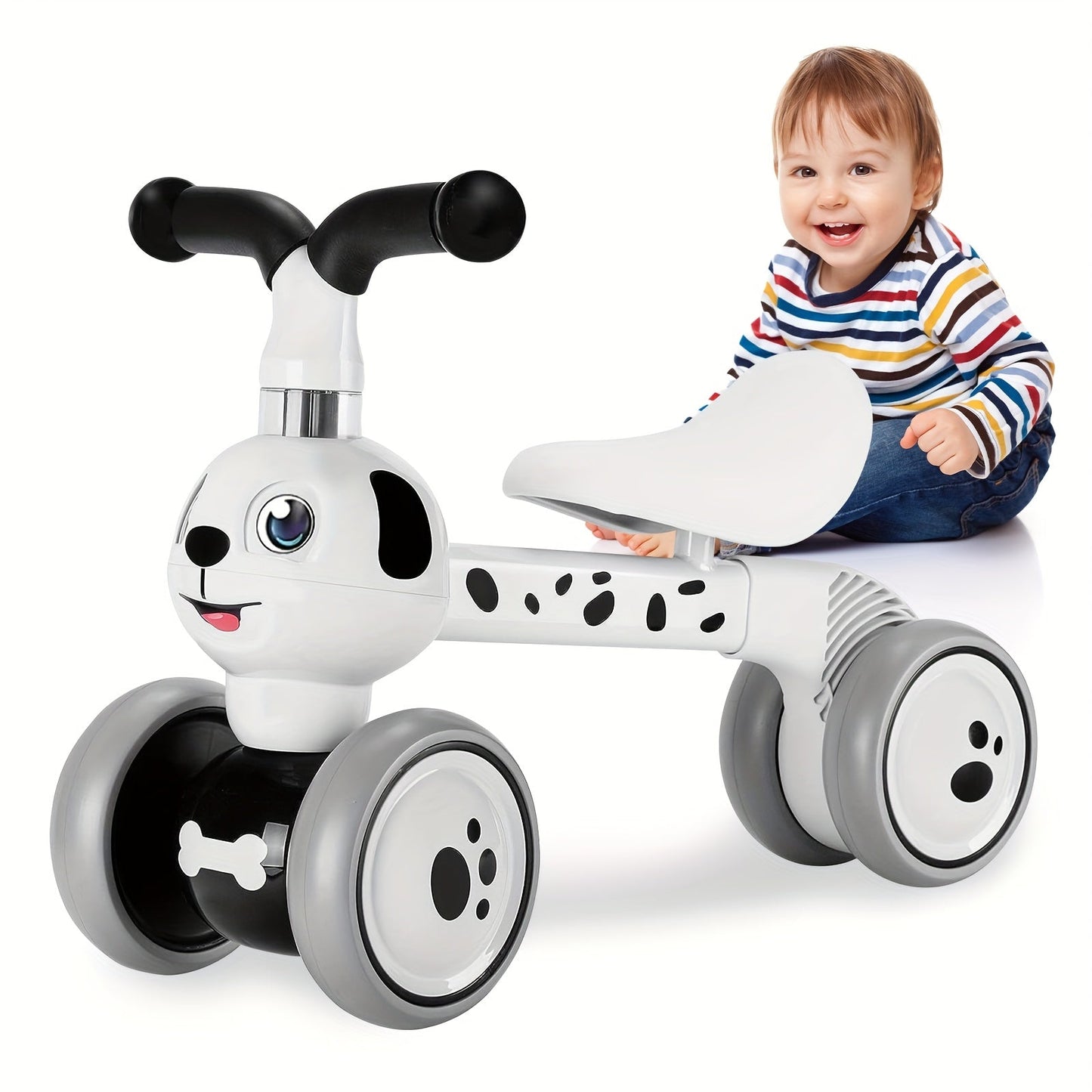 Baby Balance Bike 4 Wheels for Toddlers Ages 10+ Months Animal Design No-Pedal Push Bike First Birthday Gift Boys Girls Pink Rabbit Tiger Dinosaur