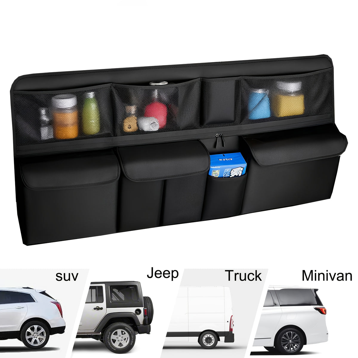 QIANKUNBAG Car Trunk Organizer, Large Capacity Vehicle Backseat Hanging Storage Bag with 9 Pockets, Space Saving Auto Seat Back Cargo Organizing Additions, Universal for SUV, Truck, Van