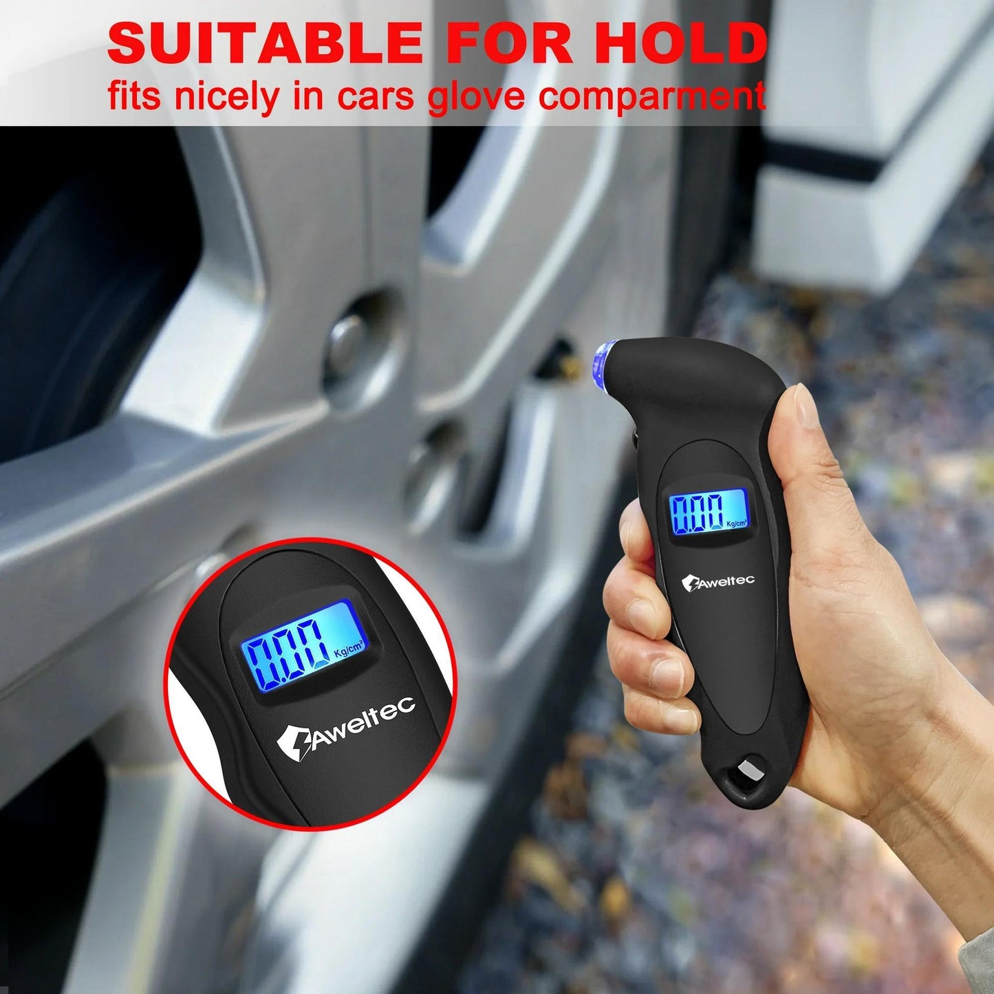 Digital Tire Pressure Gauge 2-Pack 150 PSI - Backlit LCD, 4 Modes PSI/Bar/KPA/Kgf, Non-Slip Grip for Car, Truck, Motorcycle & Bicycle