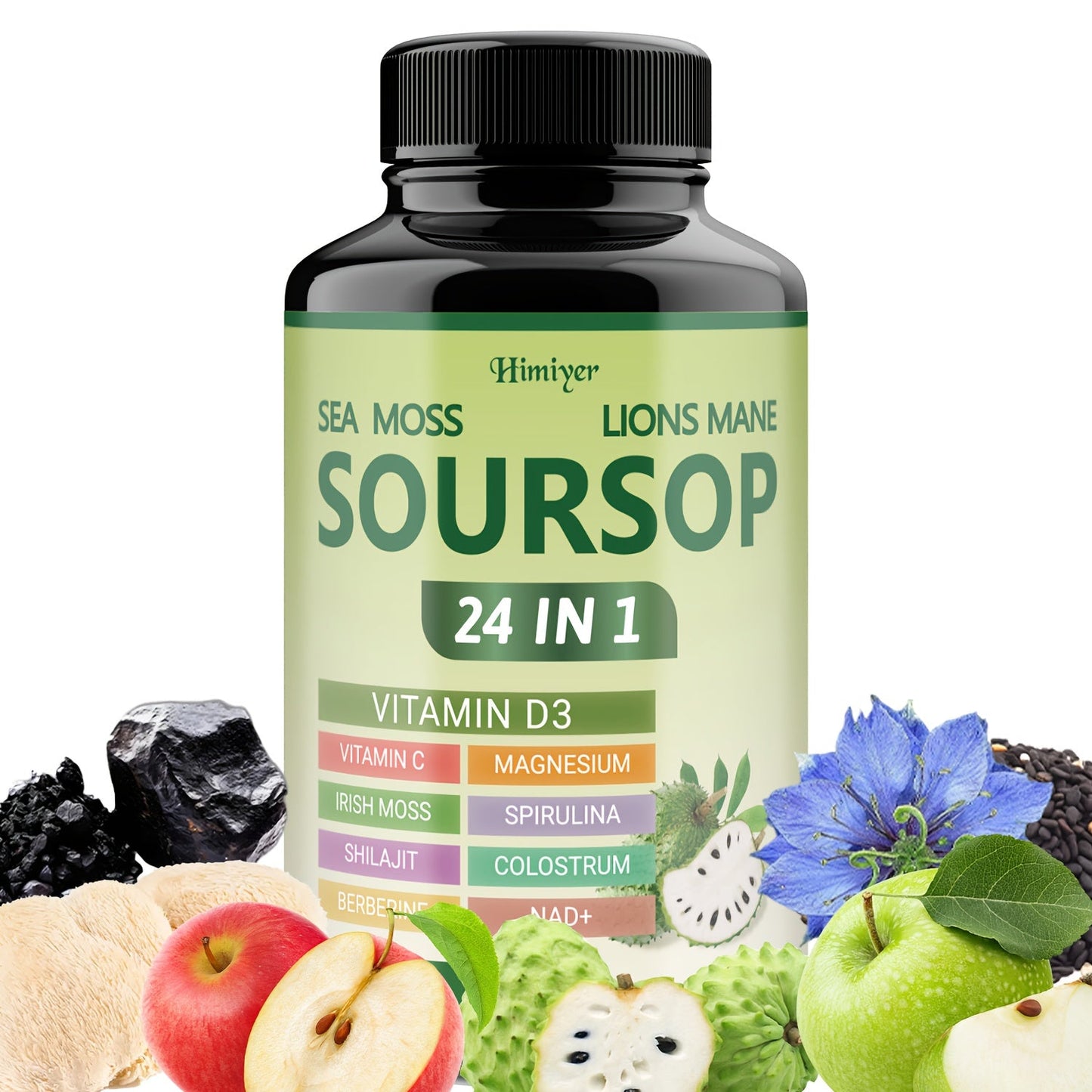 Soursop Capsules Advanced Herbal Supplement with Shilajit, Irish Moss, Berberine & NAD+ – Immunity, Antioxidant & Circulatory Support | Vitamin D3, C & Magnesium | ShopVora UK