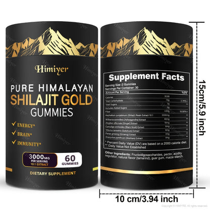 Shilajit Supplement 3000mg with Ginger, Ginseng & Ashwagandha — Pure Fulvic Acid & Multi-Mineral Phytonutrient Formula for Energy, Vitality, Strength & Whole-Body Wellness | 1-3 Bottle Options