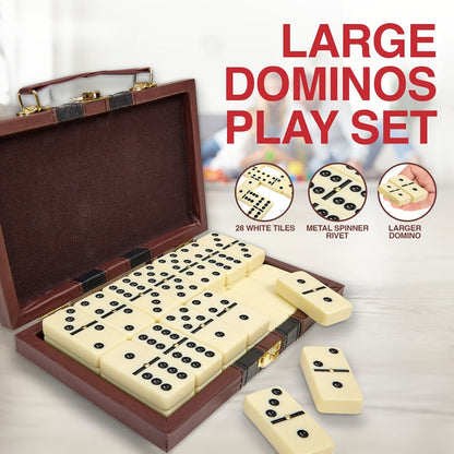 Double Six Dominoes Set 28pcs White – Extra Large Classic Domino Game with Gold Spinner & Premium Storage Box, Portable Family Board Game for Adults Kids Party