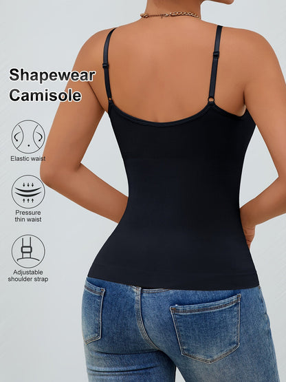 Women's Tummy Control Shapewear Camisole - Solid Color Body Smoothing, Black And White Color