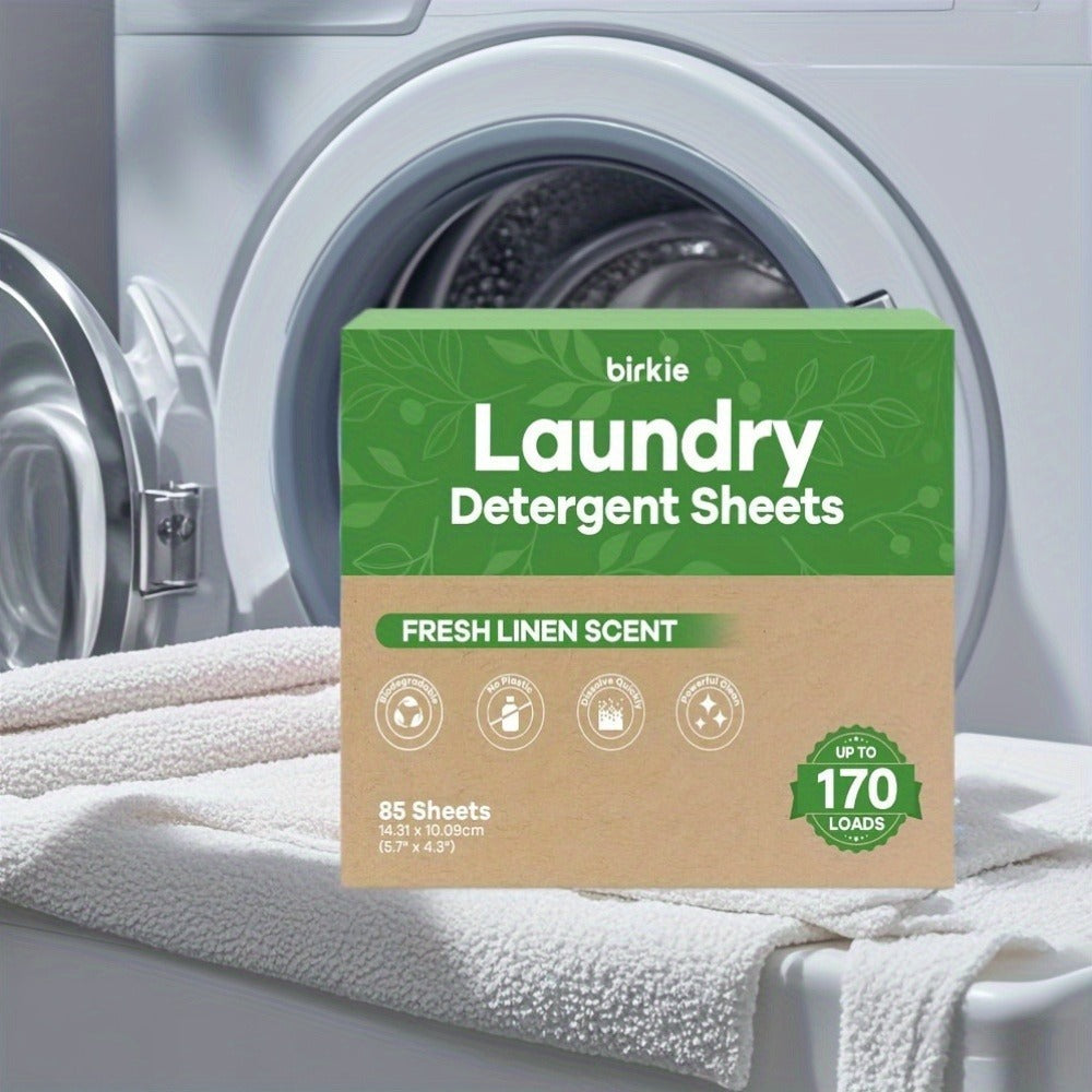 Laundry Detergent Sheets 85 Sheets 170 Loads – Liquid-Free Eco Laundry Strips, No Plastic Jug, Fresh Linen Scent, HE & Standard Washer Compatible