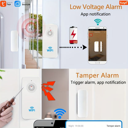 WiFi Door and Window Sensor 4-Pack, Tuya Smart Home Security Alarm System, No Hub Required, App Control, Compatible with Alexa & Google Home