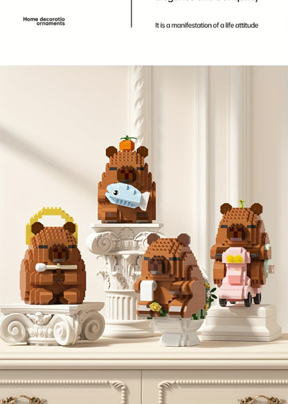 Capybara Micro Brick Building Set 562pcs Collector Edition – Miniature DIY Assembly Desk Decor Stress Relief Toy for Kids Teens Adults Capybara Lover Gift Birthday Easter Christmas Multiple Scenes