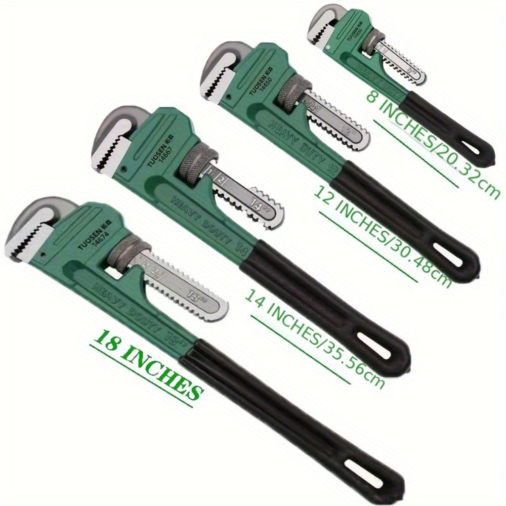 Pipe Wrench Professional Heavy Duty - 8", 12" & 18" CR-V Alloy Steel Plumbing Wrench, Non-Slip Ergonomic Handle, 1500 lbs Torque, Fits 1/2"-4" Pipes, for Plumbing, Automotive & Industrial Use