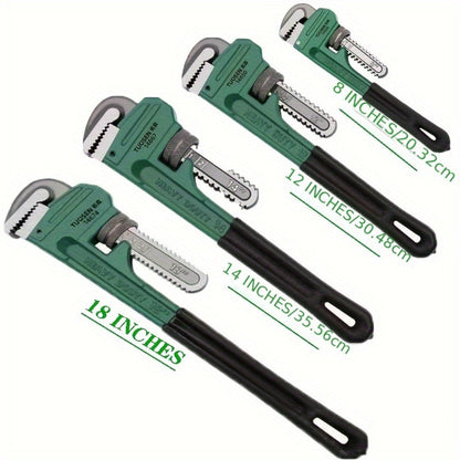 Pipe Wrench Professional Heavy Duty - 8", 12" & 18" CR-V Alloy Steel Plumbing Wrench, Non-Slip Ergonomic Handle, 1500 lbs Torque, Fits 1/2"-4" Pipes, for Plumbing, Automotive & Industrial Use