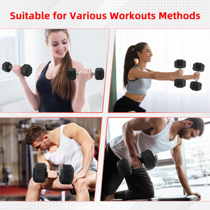 Rubber Hex Dumbbell Set – Solid Cast Iron, Hexagonal Anti-Roll Design, Chrome Ergonomic Handle, Non-Slip Grip – 25lb or 30lb Pair for Home & Gym Strength Training