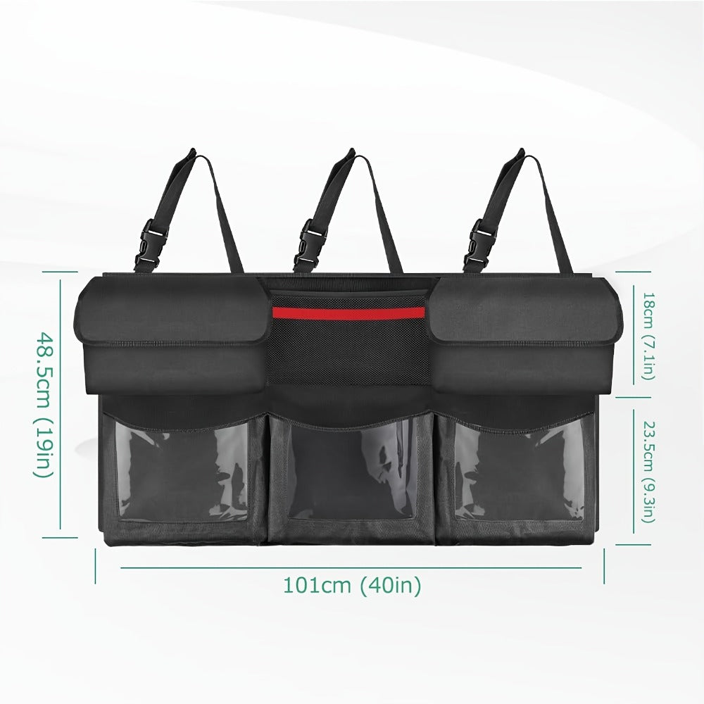 Suspended Car Trunk Organizer – Foldable Rear Seat Cargo Storage Bag with 6 Large Pockets & 3 Adjustable Straps, 40x19 Inch Trunk Organizer for Car