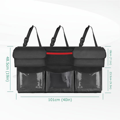 Suspended Car Trunk Organizer – Foldable Rear Seat Cargo Storage Bag with 6 Large Pockets & 3 Adjustable Straps, 40x19 Inch Trunk Organizer for Car