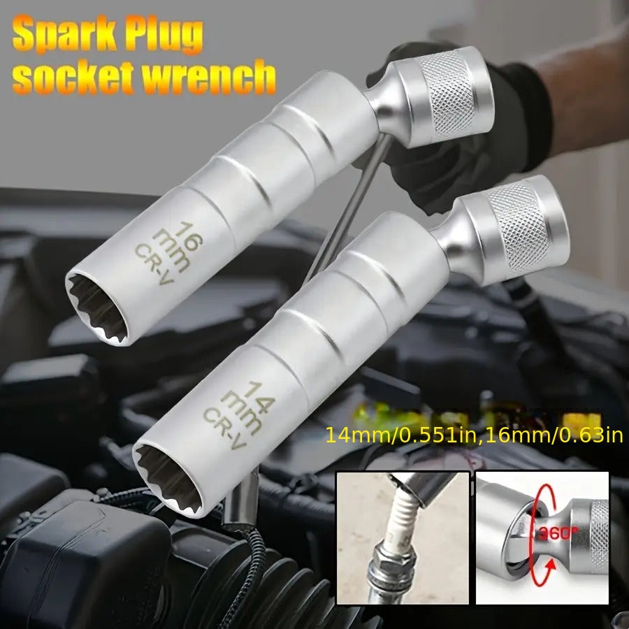 1/ 2Inch Magnetic Universal Spark Plug Socket Tool Set, Including 0.55Inch And 0.63Inch Alloy Steel Ratchet Wrenches with 3/ 8Inch Drive, Universal Spark Plug Removal Kit, Vehicle Maintenance Kit, Car Repair Tools, Durable Ratchet Wrenches