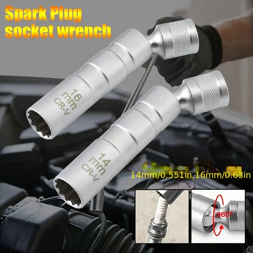 1/ 2Inch Magnetic Universal Spark Plug Socket Tool Set, Including 0.55Inch And 0.63Inch Alloy Steel Ratchet Wrenches with 3/ 8Inch Drive, Universal Spark Plug Removal Kit, Vehicle Maintenance Kit, Car Repair Tools, Durable Ratchet Wrenches