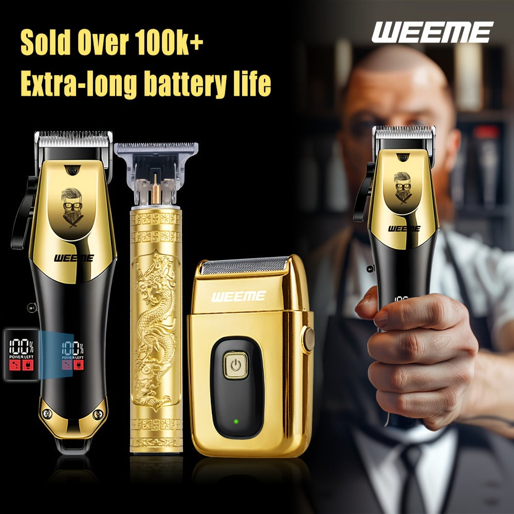 T-Blade Hair Clipper Set for Men - Golden Series USB Rechargeable Trimmer Kit with Guide Combs & Cleaning Brush, 1pc 2pcs 3pcs Options, Edge-Up Fade Beard Grooming, Gift for Men