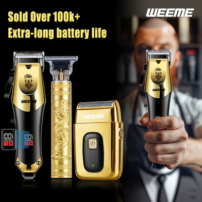 T-Blade Hair Clipper Set for Men - Golden Series USB Rechargeable Trimmer Kit with Guide Combs & Cleaning Brush, 1pc 2pcs 3pcs Options, Edge-Up Fade Beard Grooming, Gift for Men