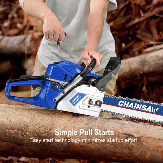 62CC Chainsaw Kit 20-Inch – 2-Stroke Gas Powered Logging Saw with Tool Kit, Oil Can & Bar Cover, Anti-Vibration Handle
