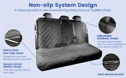 Bench Seat Cover for Back Seat – Waterproof 900D Full Rear Seat Protector for Pets & Kids, Universal Fit Cars Trucks SUVs, Non-Slip Machine Washable, Seat Belt & Armrest Access, Black