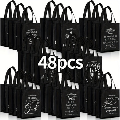 Christian Gift Bags Bulk with Handle – 24/48 Pcs Bible Verse Religious Reusable Bags Medium Size for Church Visitors Baptism Wedding Party Favors Father’s Day Black