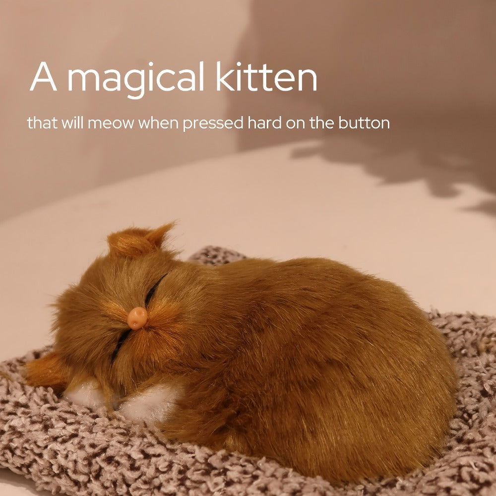 Stuffed Cat Plush Toy Realistic Sleeping Kitten with Meow Sound Soft Faux Fur Simulation Cat Doll Desk Decor Birthday Christmas Gift for Kids Cat Lovers