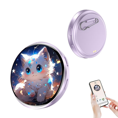 Electronic Anime Badge with Display Screen – Dynamic Touch, High Frame Rate, 600mAh Battery, Bluetooth 6.0 & USB Magnetic Charging | Digital Brooch for Cosplay, Concerts & Anime Fans | Black White Purple
