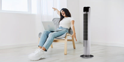 Bladeless Tower Fan 36 Inch | Remote Control, 5-Speed Settings & 4 Operating Modes, Whisper-Quiet 28dB, 12-Hour Timer, Oscillating Standing Fan for Home, Bedroom & Office – Titanium Gray & Black